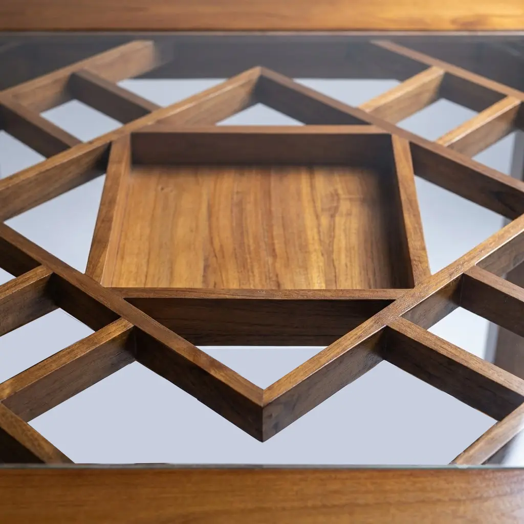 TDT1136 Teak Glass Dining Table thumbnail 2